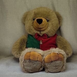JCPenney Holiday Teddy Bear Brown Red/gr Vest Christmas 24" Plush Stuffed Animal